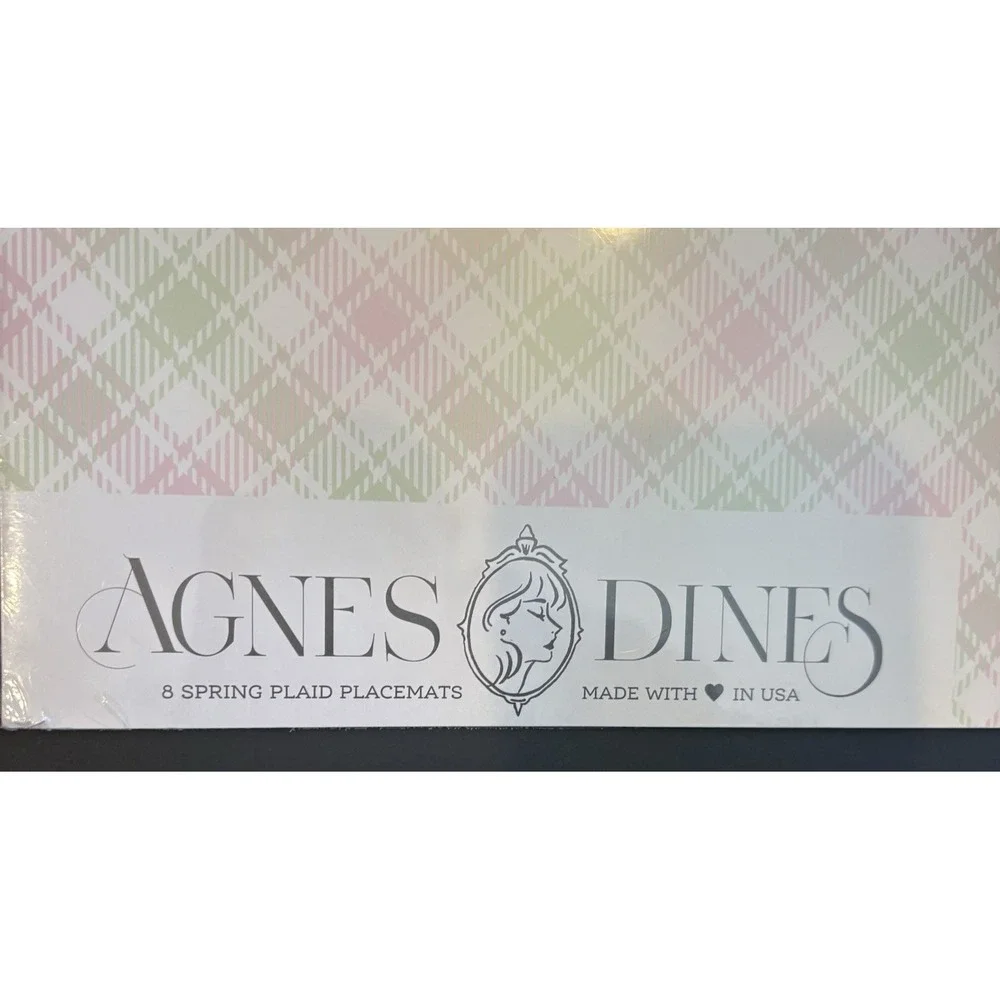 Agnes Dines Spring Plaid Paper Placemats 8 Pcs Pink & Green USA Made 17x 11